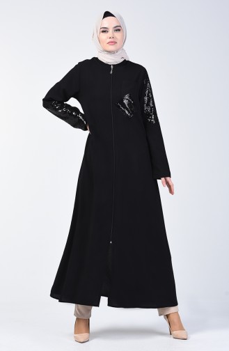 Pailletten Abaya mit Tasche 1055-01 Schwarz 1055-01