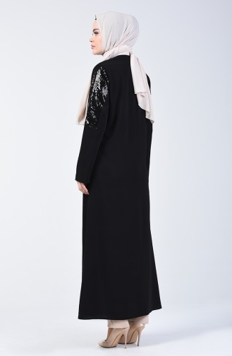 Pailletten Abaya mit Tasche 1055-01 Schwarz 1055-01