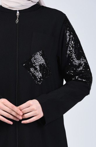 Abaya à Paillettes Avec Poche 1055-01 Noir 1055-01