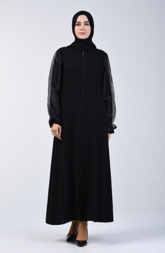 Abaya à Paillettes Manches en Organza 1057-01 Noir 1057-01