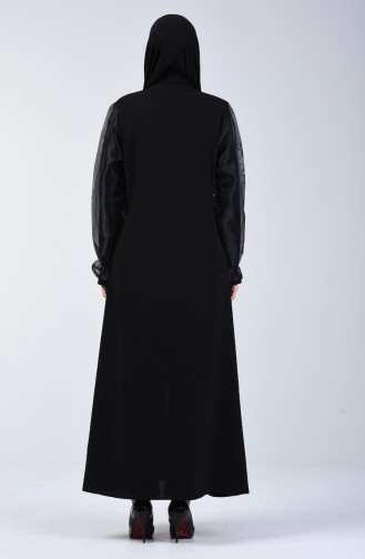 Abaya à Paillettes Manches en Organza 1057-01 Noir 1057-01