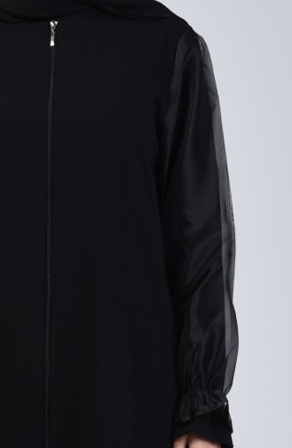 Abaya à Paillettes Manches en Organza 1057-01 Noir 1057-01