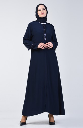 Abaya Viscose à Paillettes 1058-01 Bleu Marine 1058-01