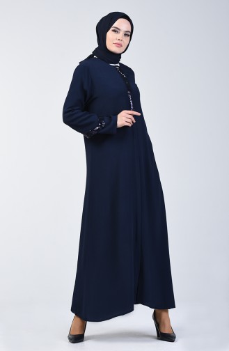 Sequined Viscose Abaya 1058-01 Navy Blue 1058-01