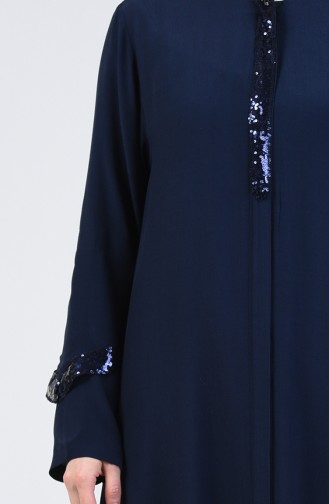 Abaya Viscose à Paillettes 1058-01 Bleu Marine 1058-01