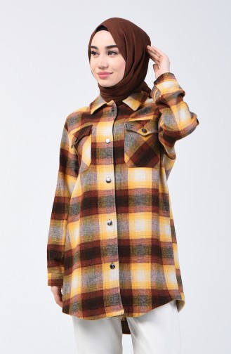 Plaid Patterned Winter Shirt Brown Mustard 6401-02