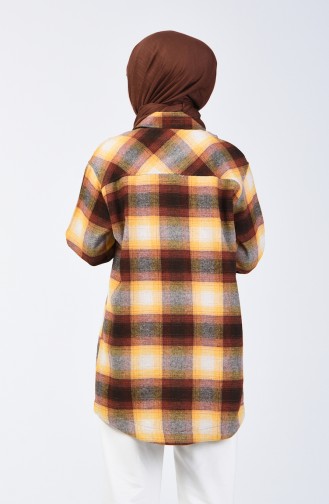 Plaid Patterned Winter Shirt Brown Mustard 6401-02