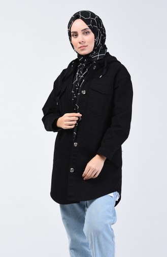 Kapüşonlu Kot Ceket 6376-04 Siyah
