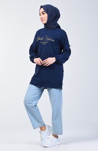 Sweatshirt à Manches Élastiques 1100-03 Bleu Marine 1100-03