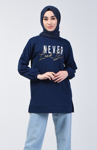 Printed Sweatshirt 1200-03 Navy Blue 1200-03