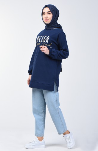 Printed Sweatshirt 1200-03 Navy Blue 1200-03