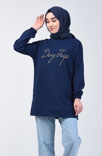 Bedrucktes Sweatshirt 1500-03 Dunkelblau 1500-03