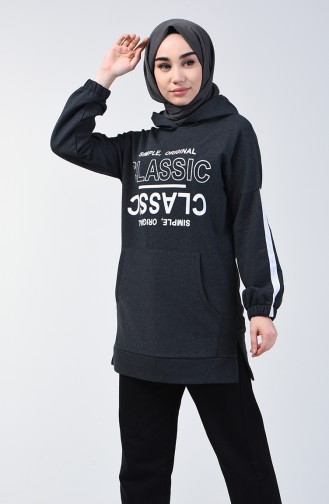 Yazı Baskılı Sweatshirt 1600-02 Füme