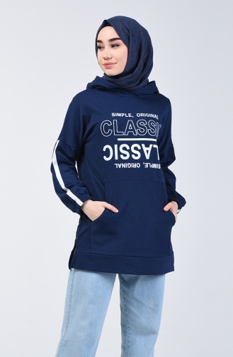 Sweatshirt Lettrage İmprimé 1600-03 Bleu Marine 1600-03