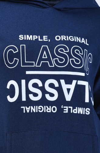 Text Printed Sweatshirt 1600-03 Navy Blue 1600-03