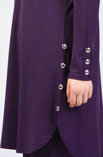Plus Size Button Detailed Tunic Trousers Double Set 2695-02 Purple 2695-02