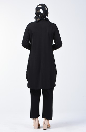 Plus Size Button Detailed Tunic Trousers Double Set 2695-03 Black 2695-03