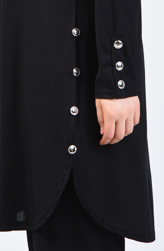 Büyük Beden Düğme Detaylı Tunik Pantolon İkili Takım 2695-03 Siyah