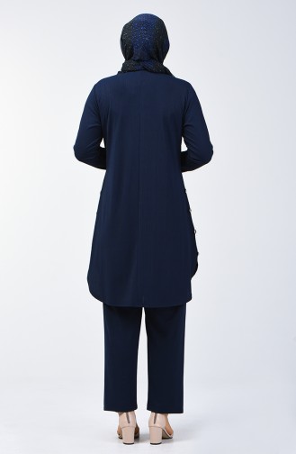 Büyük Beden Düğme Detaylı Tunik Pantolon İkili Takım 2695-04 Lacivert