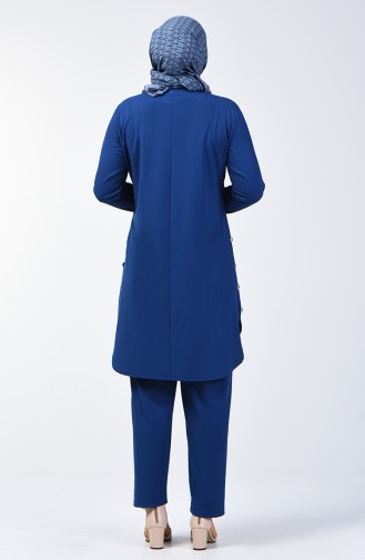 Plus Size Button Detailed Tunic Trousers Double Set 2695-05 Indigo 2695-05