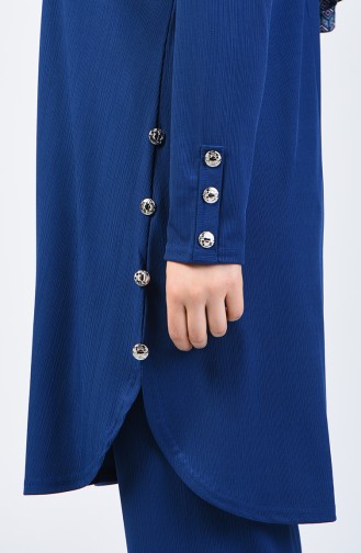 Plus Size Button Detailed Tunic Trousers Double Set 2695-05 Indigo 2695-05