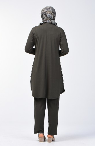 Plus Size Button Detailed Tunic Trousers Double Set 2695-08 Khaki 2695-08