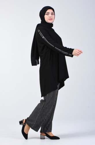Büyük Beden Düğme Detaylı Tunik Pantolon İkili Takım 6051-01 Siyah