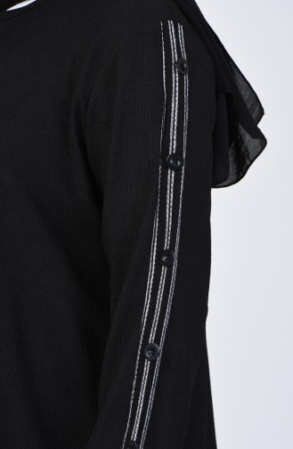 Plus Size Button Detailed Tunic Trousers Double Set 6051-01 Black 6051-01