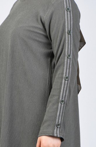 Plus Size Button Detailed Tunic Trousers Double Set 6051-02 Khaki 6051-02