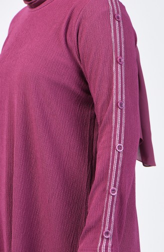 Büyük Beden Düğme Detaylı Tunik Pantolon İkili Takım 6051-04 Gül Kurusu