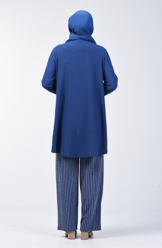 Büyük Beden Düğme Detaylı Tunik Pantolon İkili Takım 6051-05 Mavi