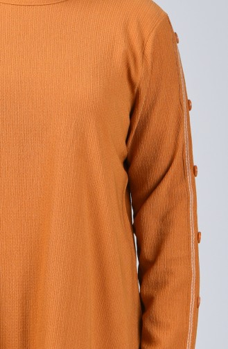 Büyük Beden Düğme Detaylı Tunik Pantolon İkili Takım 6051-06 Hardal
