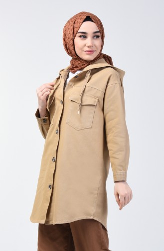 Kapüşonlu Kot Ceket 6376-01 Taş