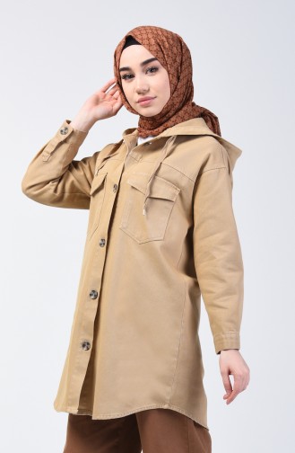 Kapüşonlu Kot Ceket 6376-01 Taş