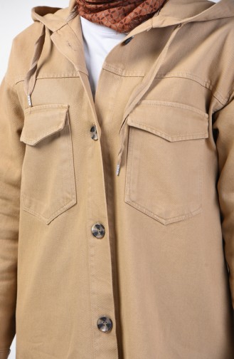 Kapüşonlu Kot Ceket 6376-01 Taş