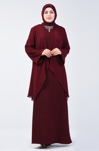 Weinrot Hijab-Abendkleider 3056-01
