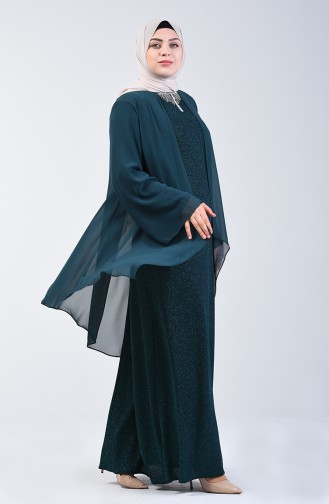 Robe de Soirée à Paillettes Grande Taille 3056-03 Vert émeraude 3056-03