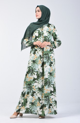 فستان فيسكوز مطوي بطية A أخضر لوزي 8207D-01