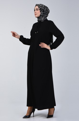 فستان بطية A بأكمام مطاط أسود 0120-01