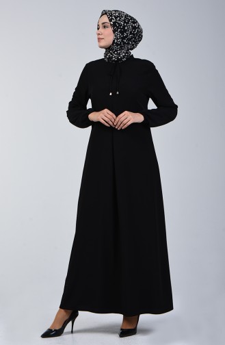 A Pleated Dress with Elastic Sleeves 0120-01 Black 0120-01