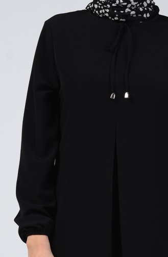 فستان بطية A بأكمام مطاط أسود 0120-01