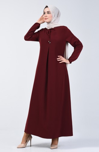 A Pleated Dress with Elastic Sleeves 0120-02 Cherry 0120-02