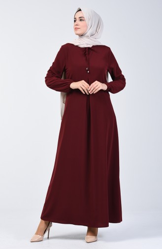 A Pleated Dress with Elastic Sleeves 0120-02 Cherry 0120-02