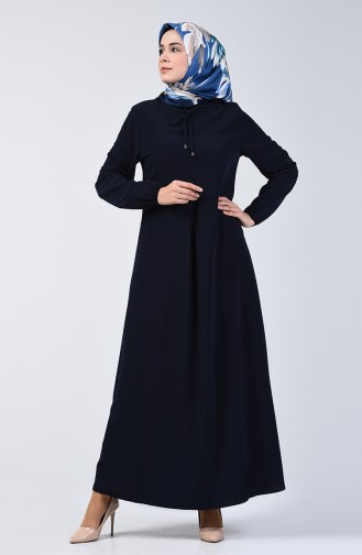 A Pile Dress with Elastic Sleeves 0120-06 Navy Blue 0120-06