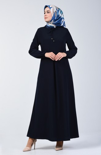 A Pile Dress with Elastic Sleeves 0120-06 Navy Blue 0120-06