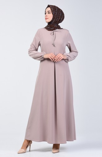 Elastischer Arm A Plissee Kleid 0120-07 Beige 0120-07