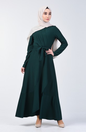 فستان واسع بتصميم حزام للخصر أخضر زمردي 4064-13