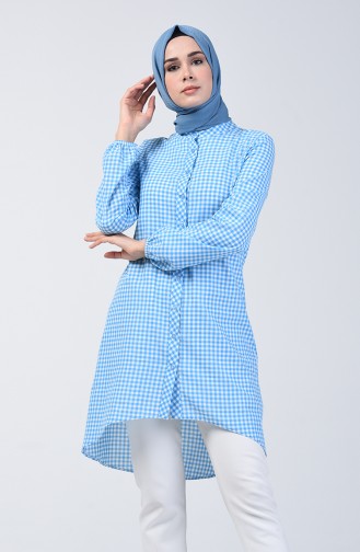 Asymmetrical Tunic with Gingham Pattern 8192-07 Baby Blue 8192-07