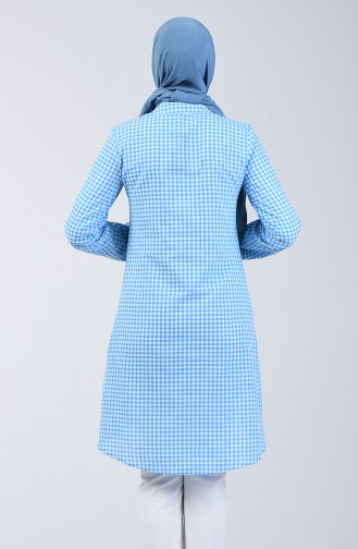 Asymmetrical Tunic with Gingham Pattern 8192-07 Baby Blue 8192-07