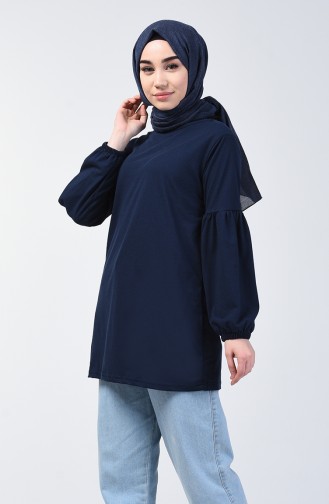 Balloon Sleeve Basic Tunic 5811-12 Navy Blue 5811-12